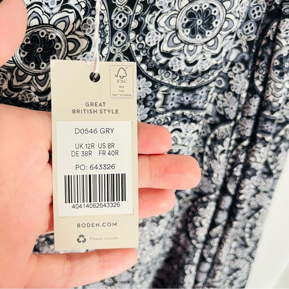 NEW Boden Crew Neck Print Mini Dress Black Paisley Pop Bohemian Preppy Retro - Picture 9 of 10